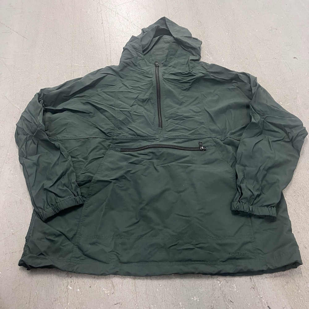 LL Bean Men's Green‎ Full Zip Lightweight Stowaway Rain Jacket Hooded Size L